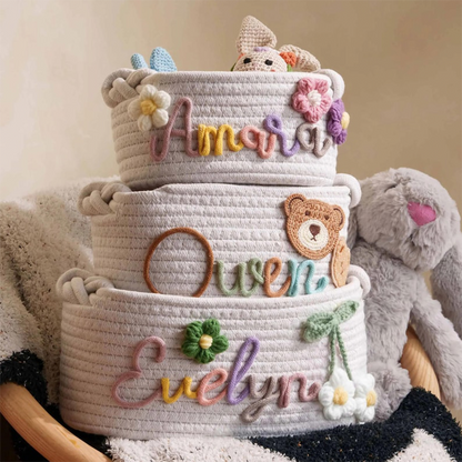 Hand Embroidered Baby Name Basket, Mothers Day Gift