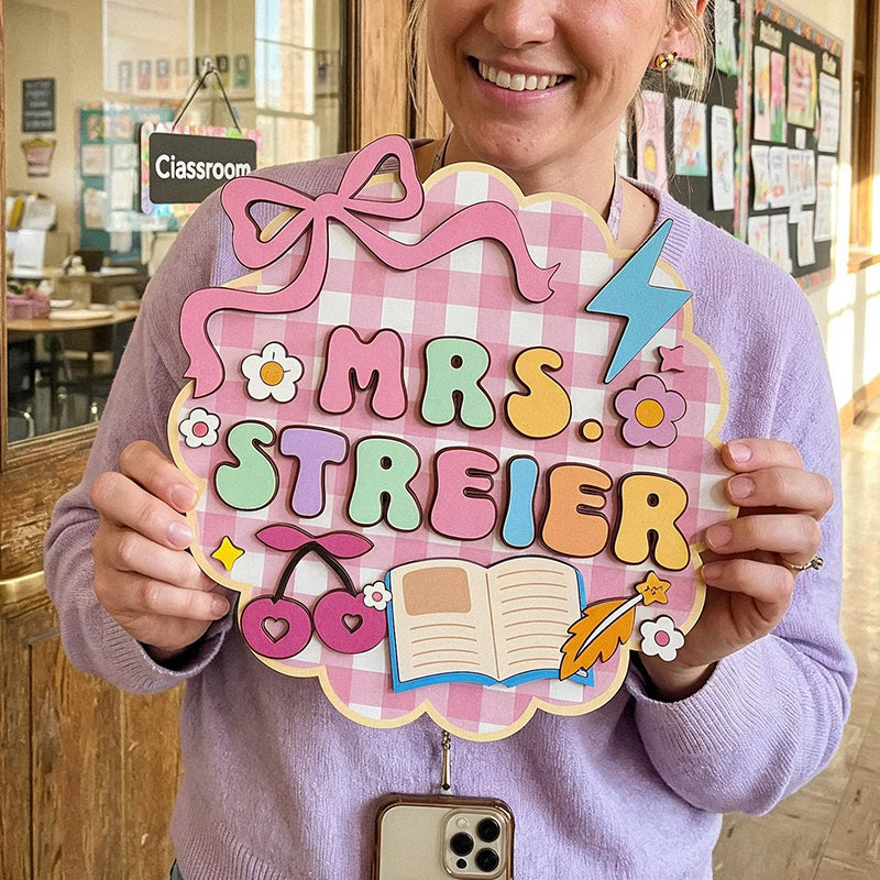 Personalized 3D Wood Teacher Door Sign, Classroom Door Hanger, Teacher Appreciation Gifts, Back To School Gift