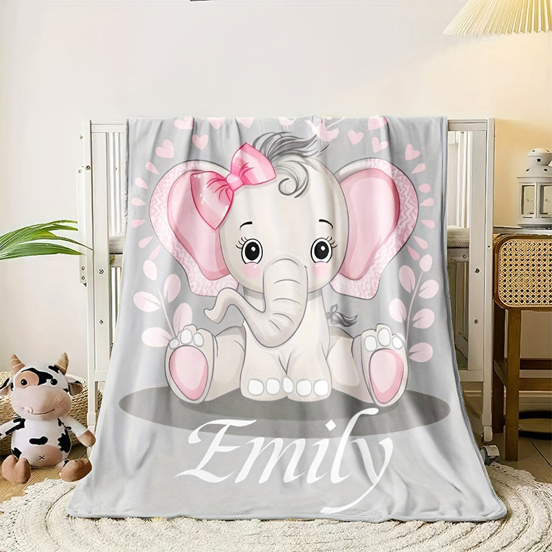 Custom Name Personalized Elephant Flannel Throw Blanket