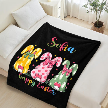 Personalized Easter Bunny Blanket, Custom Kids Name Blanket