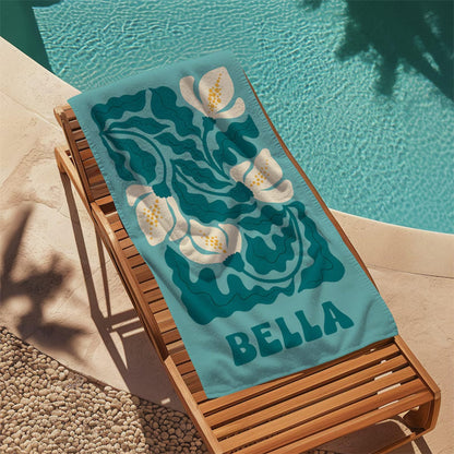 Retro Flower Custom Beach Towel, Groovy Vibes Beach Towel, Retro Floral Towel
