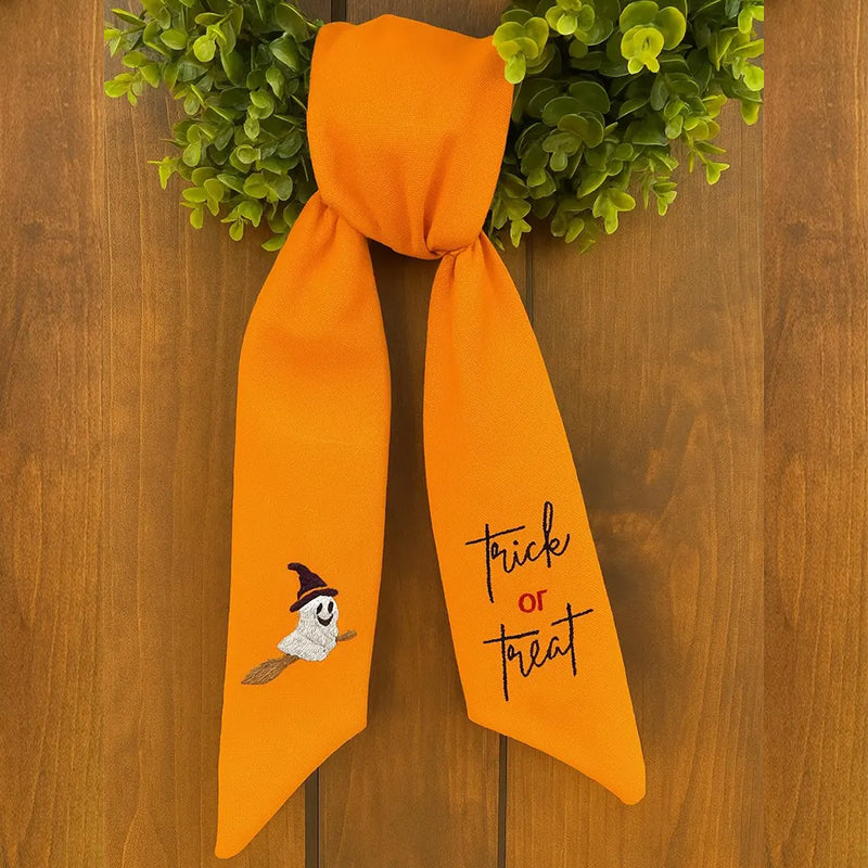 Personalized Ghost Witch Hand Embroidered Halloween Wreath