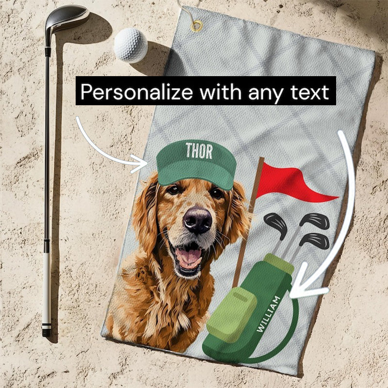 Custom Pet Golf Towel With Pet Photo Personalized Dog Name Golf Towel