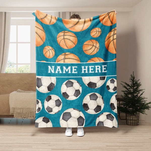 Personalized Sport Blanket, Sports Blanket Custom Name Soft Cozy Sherpa Fleece Throw Blankets