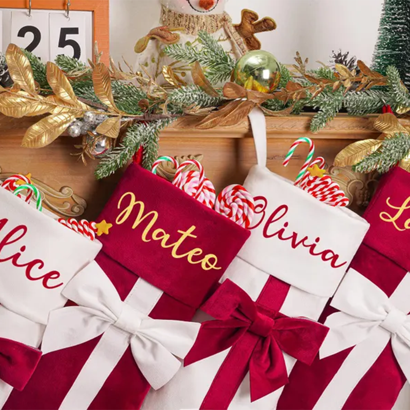 Personalized Christmas Stockings,Custom Bow Stockings with name