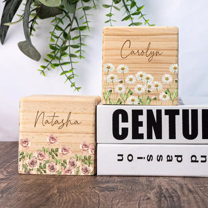 Personalized Birth Flower Piggy Bank Birthday Gift Wooden Money Box with Name