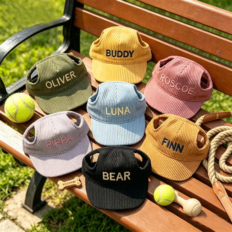Custom Embroidered Dog Hat with Ear Holes, Personalized Corduroy Pet Baseball Cap