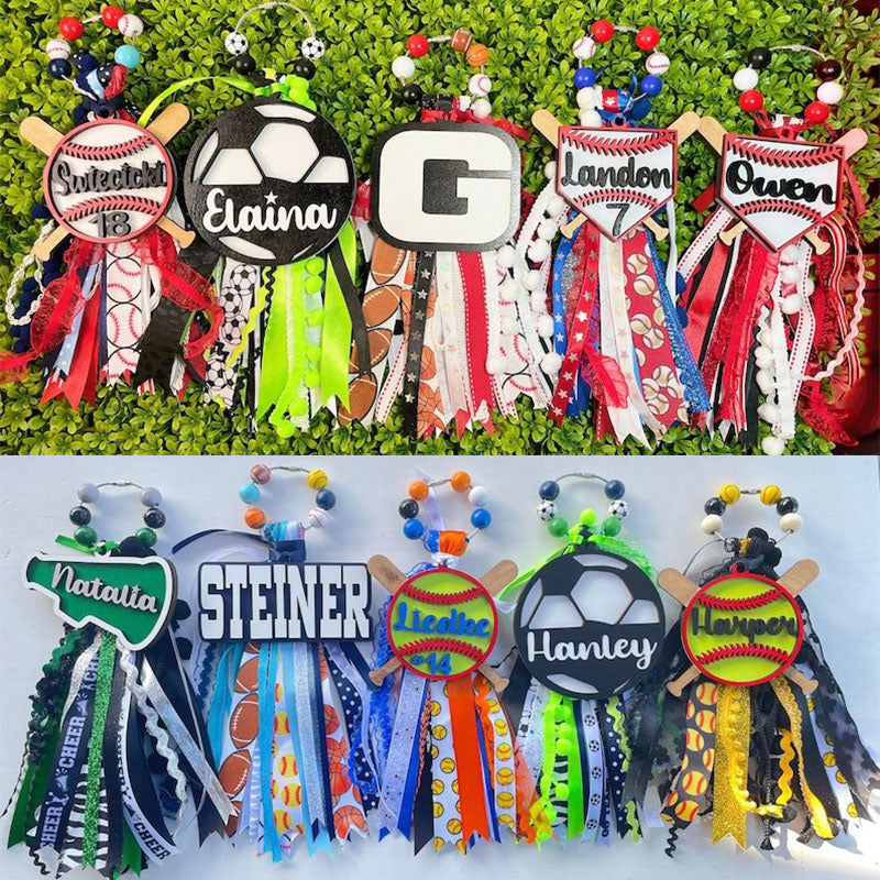 Football Softball Baseball Soccer Basket Bag Tassel and Charm, Bookbag tag