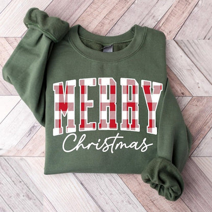 Merry Christmas Sweatshirt, Buffalo Plaid Sweater