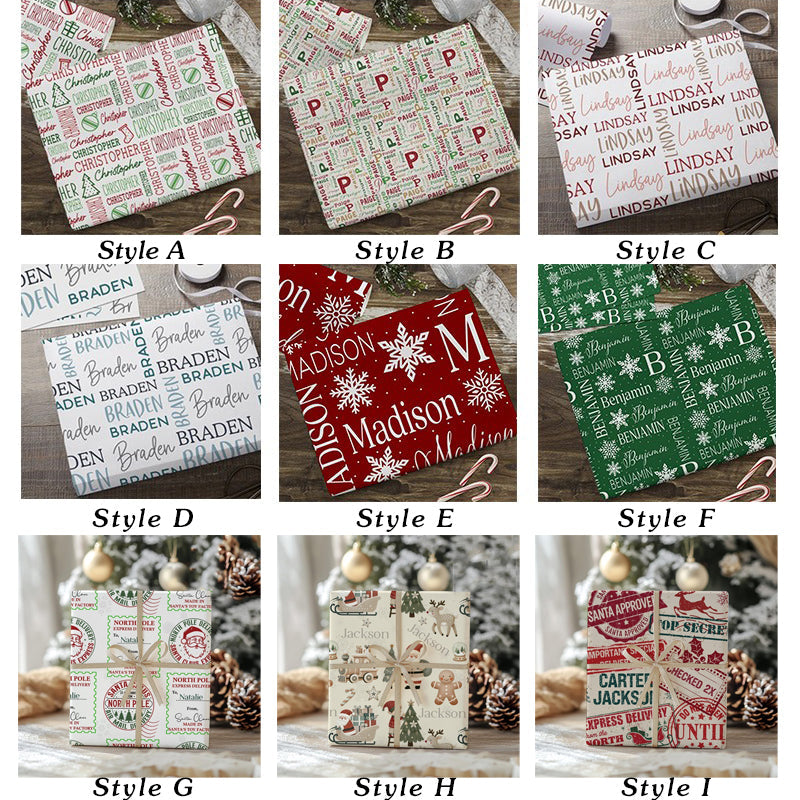Holiday Repeating Name Personalized Wrapping Paper Christmas Wrapping Paper