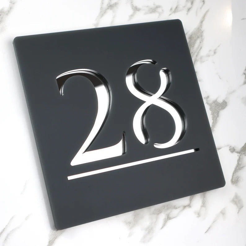 Laser Cut Matt Black & Copper Mirror Floating House Signs Door Number Sign Plaque