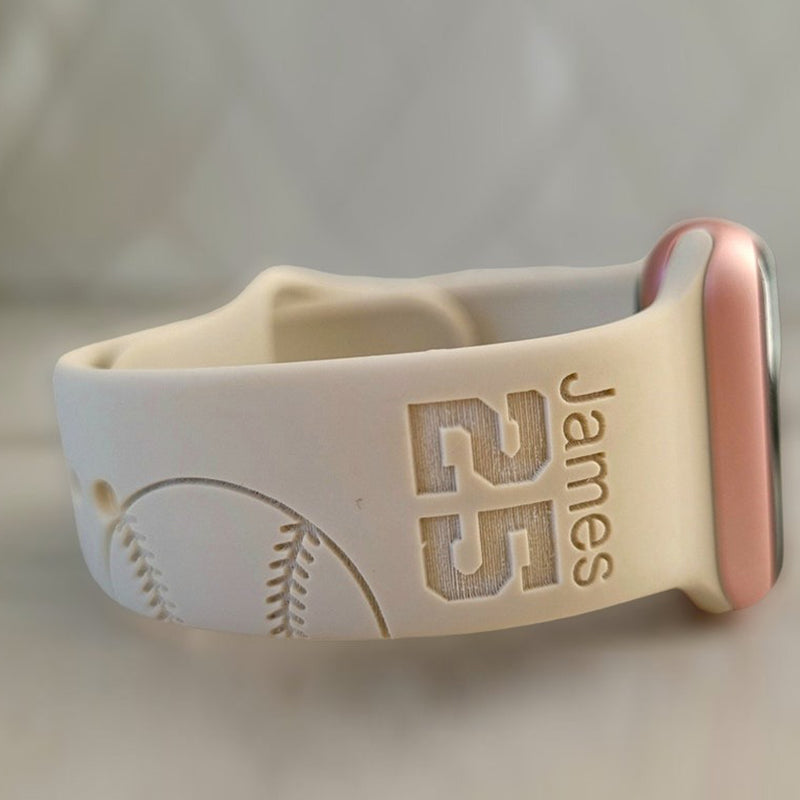 Personalized Watch Band for Apple, Samsung BASEBALL MOM Engraved Silicone Sports Band