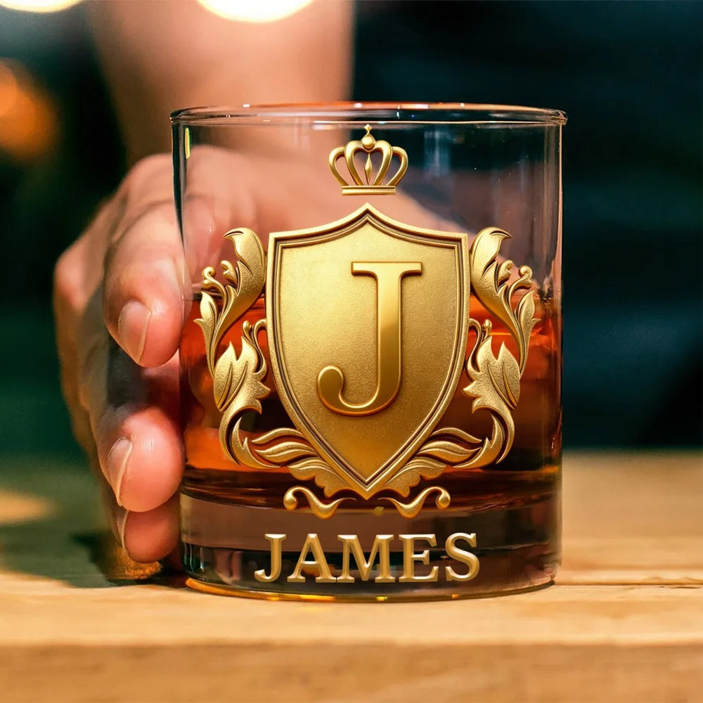 Cheers with Legendary Man - Personalized Golden 3D Badge Personalized Wood Whiskey Dispenser