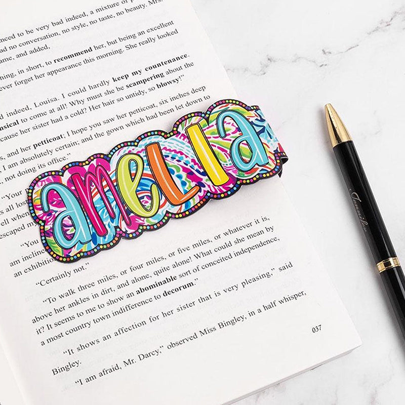 Personalized Bright Paisley Floral Doodle Magnetic Bookmark