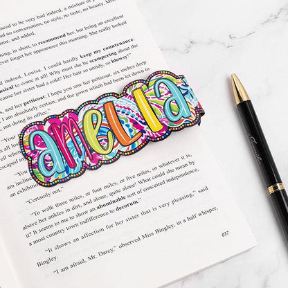 Personalized Bright Paisley Floral Doodle Magnetic Bookmark