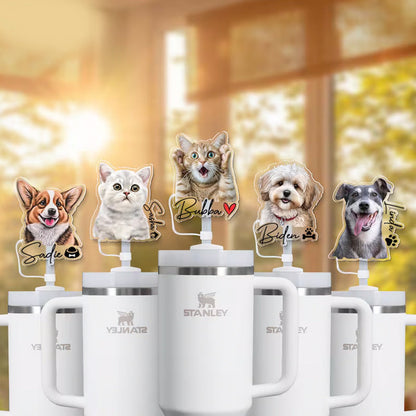 Custom Pet Photo Straw Topper, Stanley Cup Straw Cap with Pet Photo