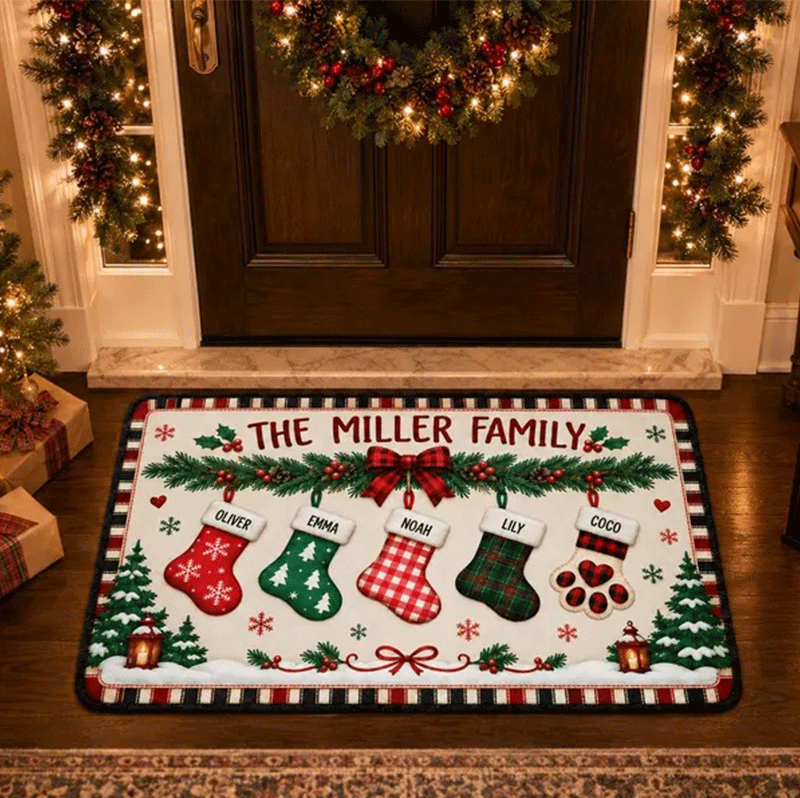 Personalized Christmas Family Runner Rug, Custom Holiday Hallway Carpet