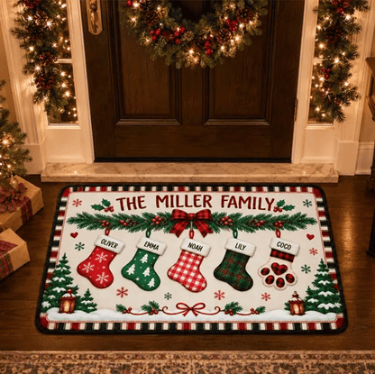 Personalized Christmas Family Runner Rug, Custom Holiday Hallway Carpet