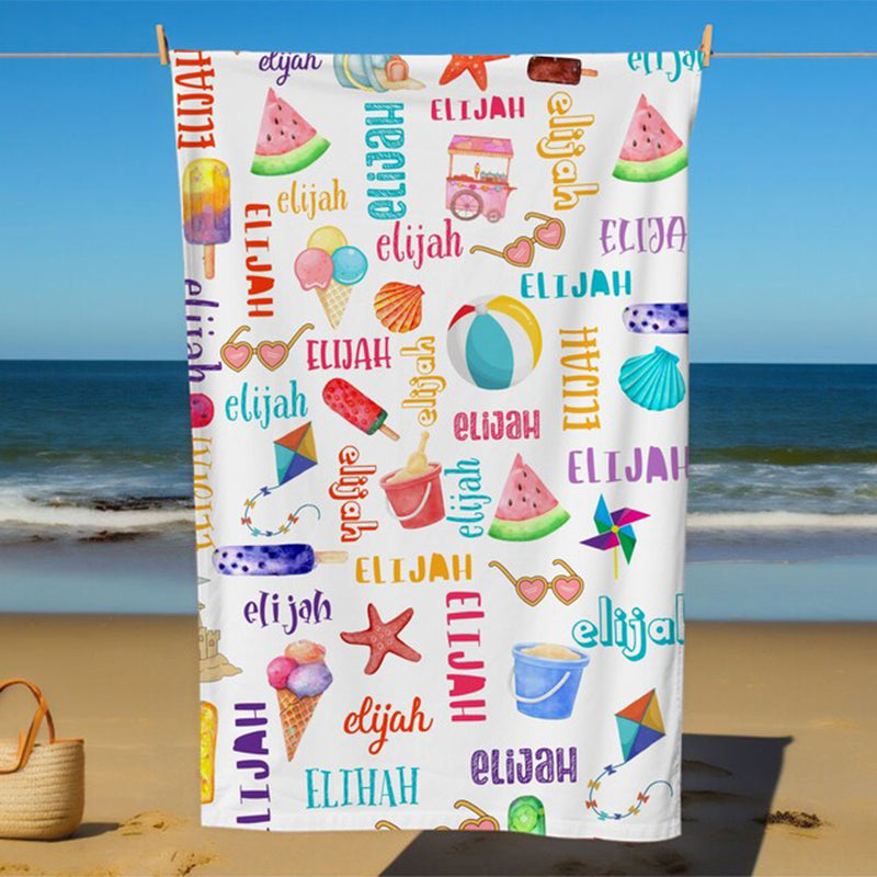 Personalized Ice Cream Beach Towel for Kids, Custom Gift for Summer Baby