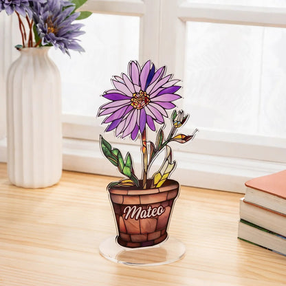 Personalized Faux Stained Glass Birth Flower Pot Acrylic Plaque