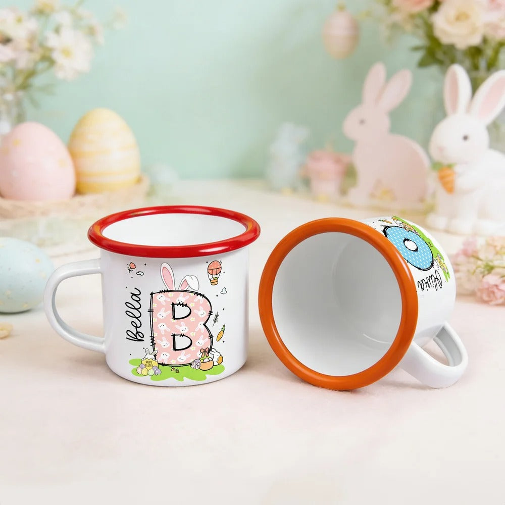 Personalized Colored Rabbit Easter Egg Initial 12 oz Enamel Mug