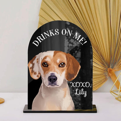 Custom Pet Portrait Wedding Bar Sign, Open Bar Dog Sign