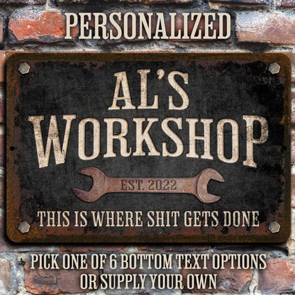 Custom Workshop Sign, Dad's Workshop, Metal Garage Sign