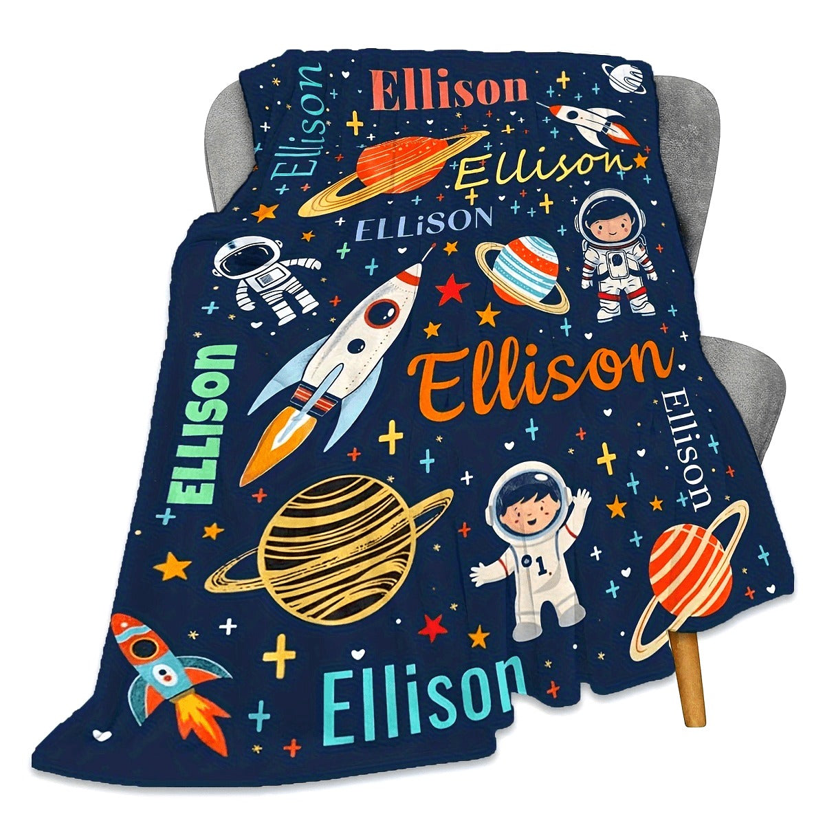 Custom 1pc Creative Astronaut Name Blanket, Suitable for Sofa