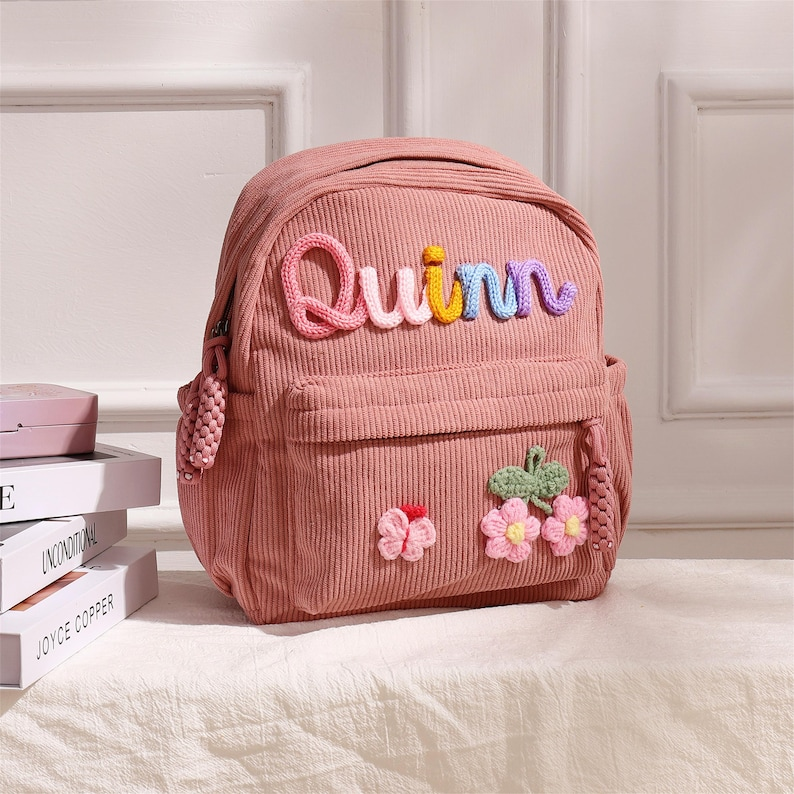 Personalized Corduroy Kids Backpack: Custom Name Schoolbag