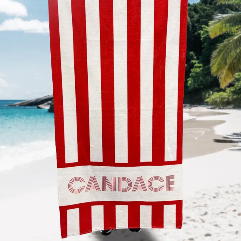 Striped Personalized Name Beach Towels, Custom Name Beach Towel