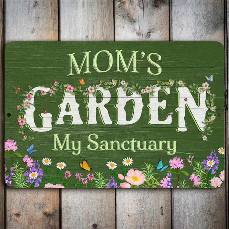 Personalized Flower Garden Sign: Weathered Wood Design, Metal Garden Decor