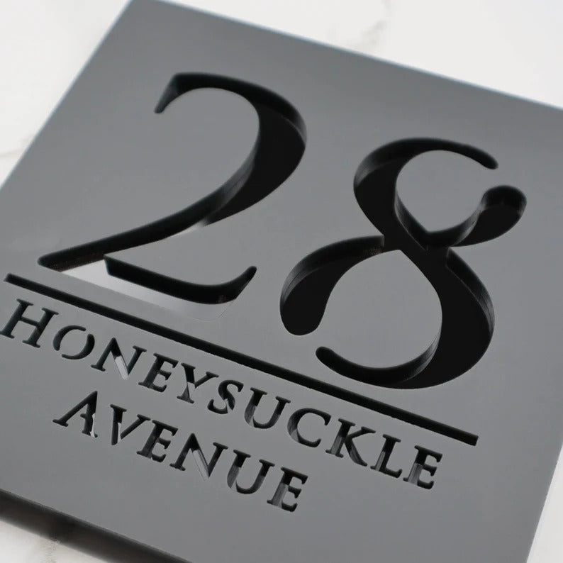 Laser Cut Matt White & Black Mirror Floating House Signs Door Number Signs Plaques