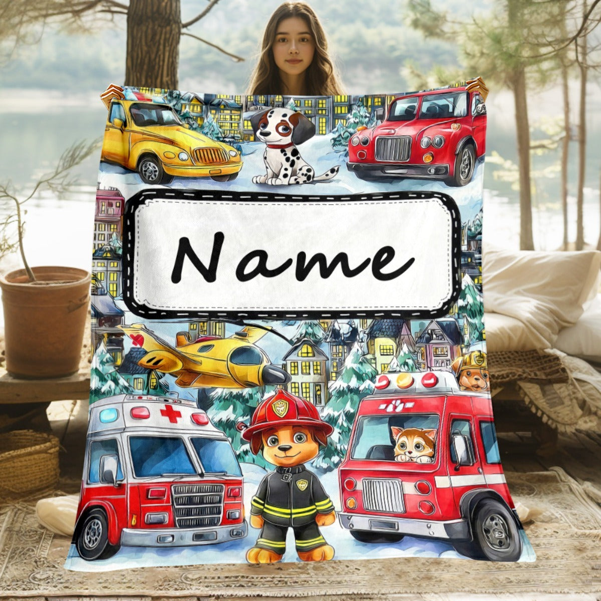Personalized Fire Rescue Blanket Custom Name/Text