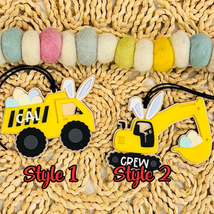 Bunny Ears Construction Trucks Name Tags | Easter Basket Tag