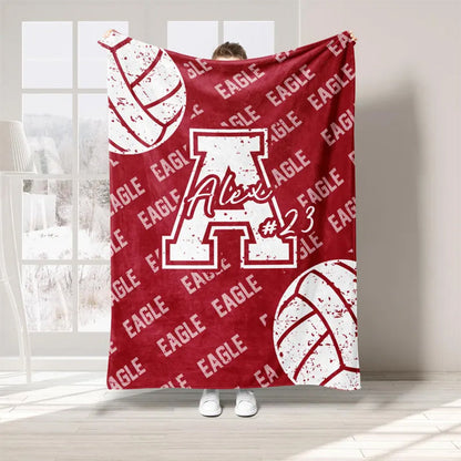 Personalized Volleyball Blanket, Custom Name Number Soft Cozy