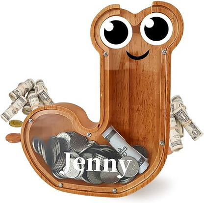 Alphabet Money Pot   Money Box with Sticker  Wooden Money Box Gift for Adults Kids Christmas Birthday Gift