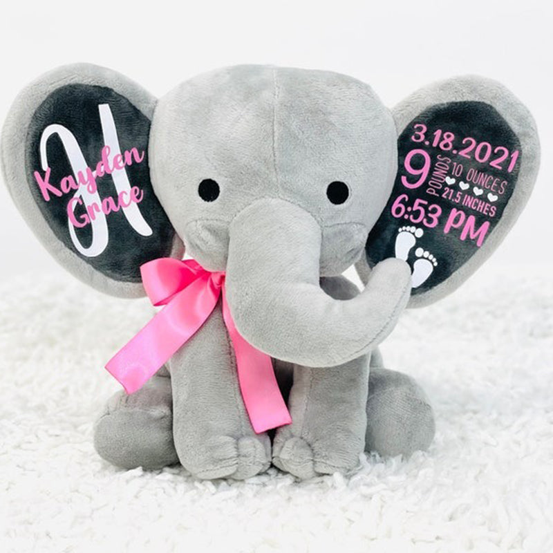 Personalized elephant, stuffed animal gift, baby shower gift, newborn gift
