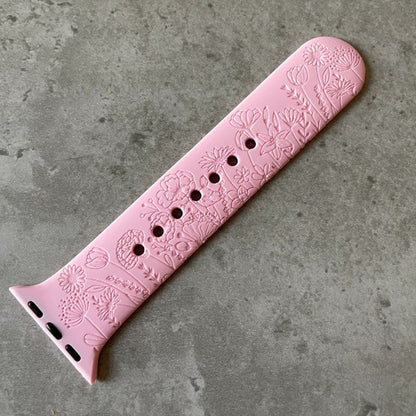 Apple Watch Silicone Sports Band / Strap - Engraved Wild Flowers Design
