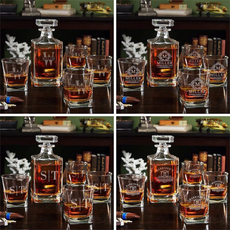 Engraved Bourbon Decanter Set with Bourbon Glasses - Bourbon Decanter