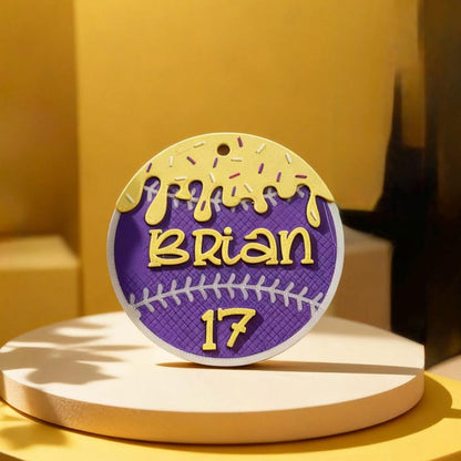 Personalized Baseball Home Plate Ice Cream Drip Keychain