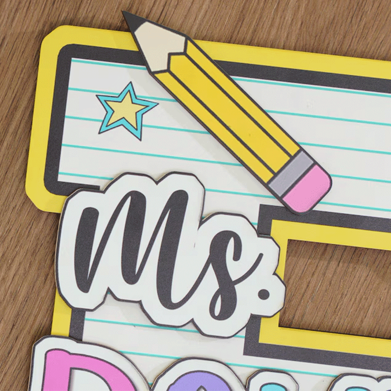 Personalized Teacher Door Sign, Personalised Name with Pencil Teacher Sign