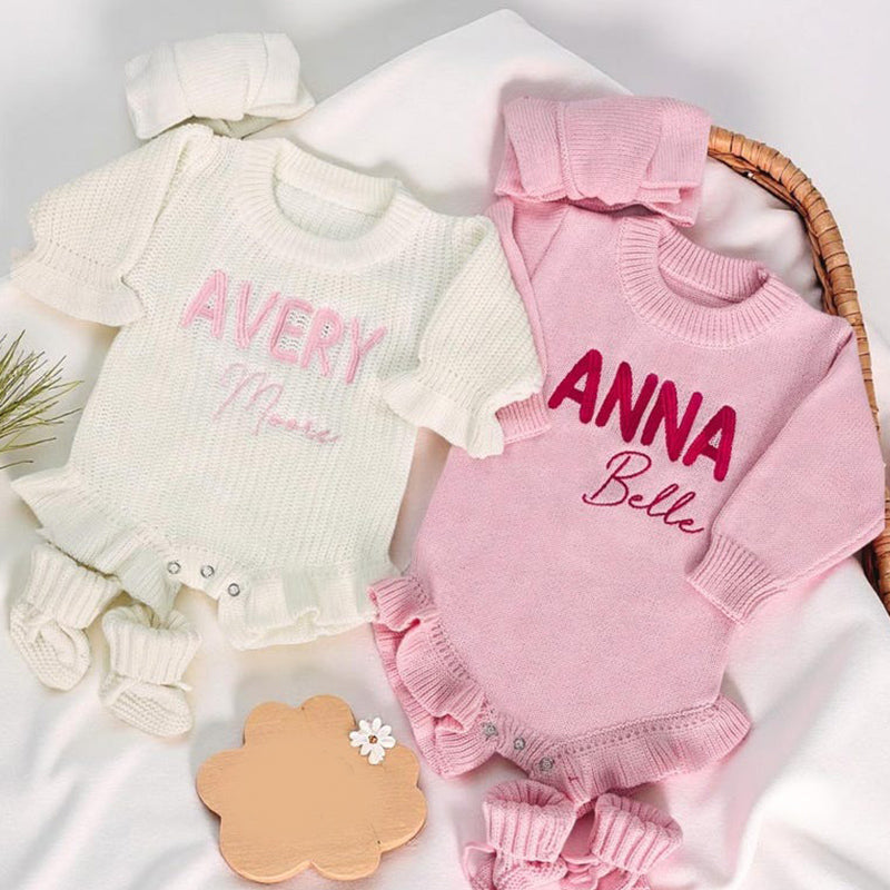 Personalized Embroidered Baby Romper, Baby Name Ruffle Romper