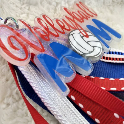 Volleyball Mom Bag Tag/Keychain with Ribbon Tassels