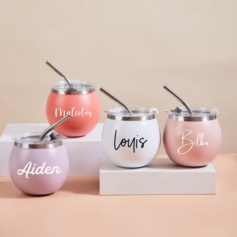 Personalized Mini Round Tumbler with Lid and Straw