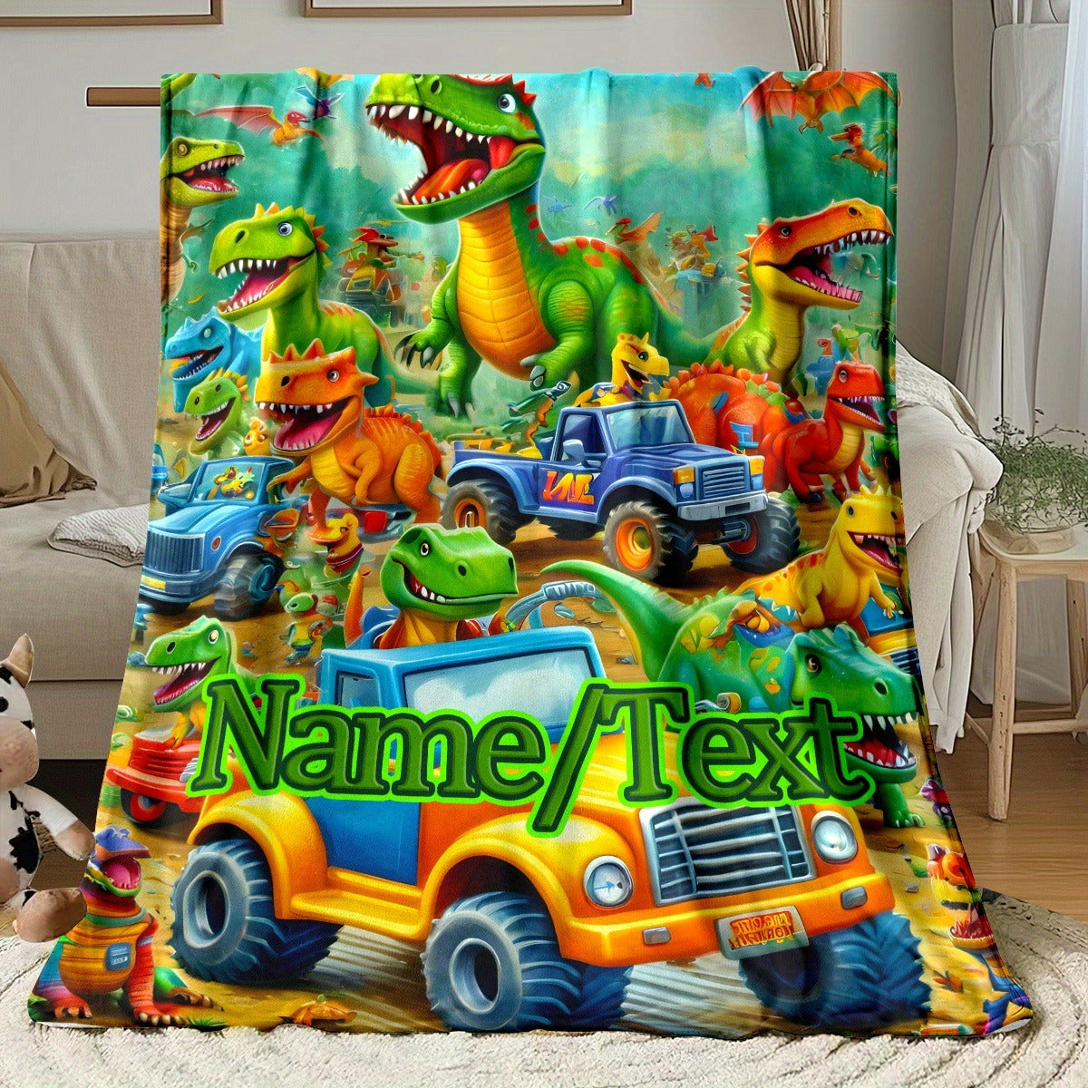 Customizable Dinosaur Park Flannel Blanket – Personalized Name