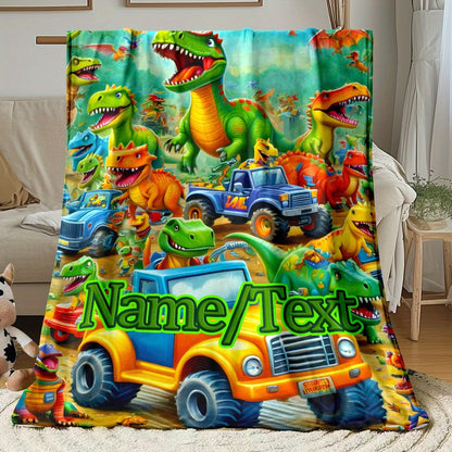Customizable Dinosaur Park Flannel Blanket – Personalized Name