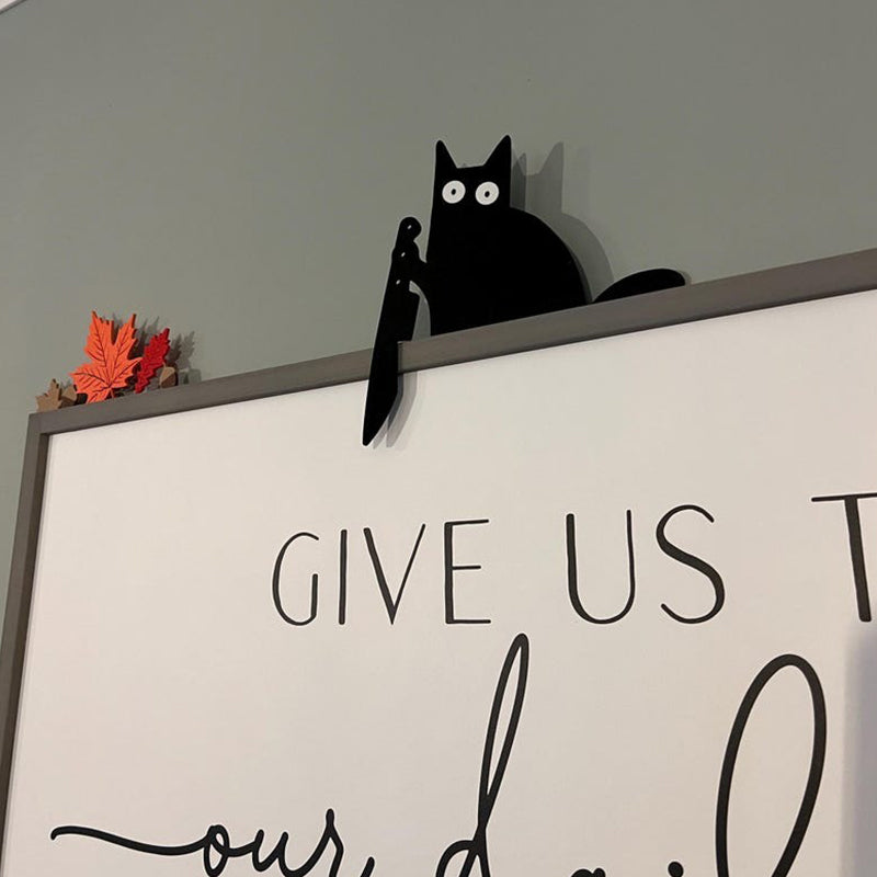 Black Cat Corner Knife Door Frame Decor Halloween Funny Cute