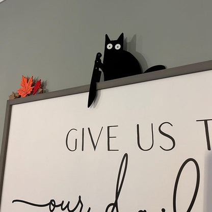 Black Cat Corner Knife Door Frame Decor Halloween Funny Cute