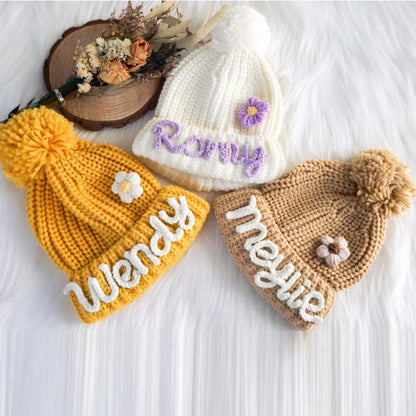 Custom Name Kid's Winter Hat, Handmade Embroidered Baby Hat, Personalized Baby Beanie, Knit Toddler Beanie