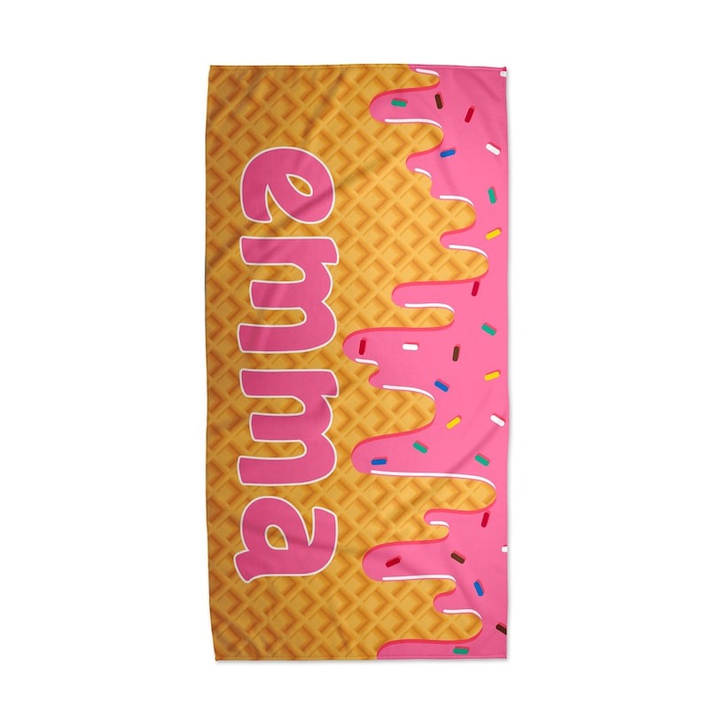 Personalized Ice Cream Drip Beach Towel Birthday Gift For Boys and Girls